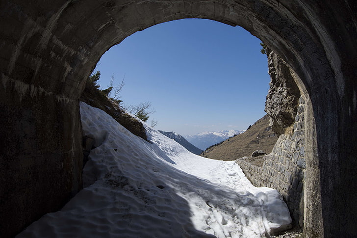 топене, сняг, пролет, тунел, изглед на тунел, HD тапет