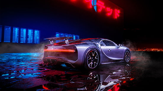 Bugatti Chiron Neonlichter, Lichter, Bugatti, Neon, Chiron, HD-Hintergrundbild HD wallpaper