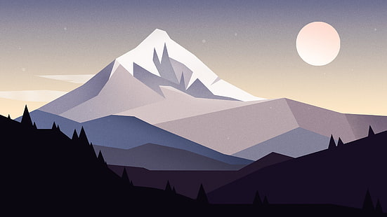 Künstlerisch, Berg, Minimalist, Mond, Natur, HD-Hintergrundbild HD wallpaper