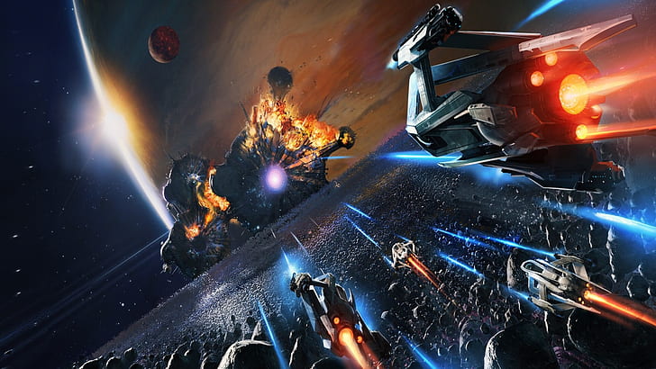 Science-Fiction, Schlacht, Explosion, Planet, Weltraum, Raumschiff, HD-Hintergrundbild