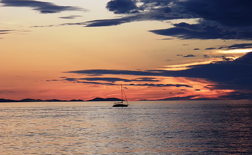 Puesta de sol Zadar Croacia, silueta de velero, Europa, Croacia, Fondo de pantalla HD HD wallpaper