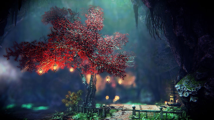 красное дерево листьев, компьютерные игры, снимок экрана, Shadow Warrior, HD обои