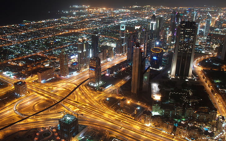 ОАЭ, Дубай, город, мегаполис, небоскребы, огни, ОАЭ, Арабские, Эмираты, Дубай, город, мегаполис, небоскребы, огни, HD обои