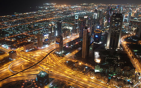 Обединени арабски емирства, Дубай, град, мегаполис, небостъргачи, светлини, Обединени, арабски, емирства, Дубай, град, метрополия, небостъргачи, светлини, HD тапет HD wallpaper