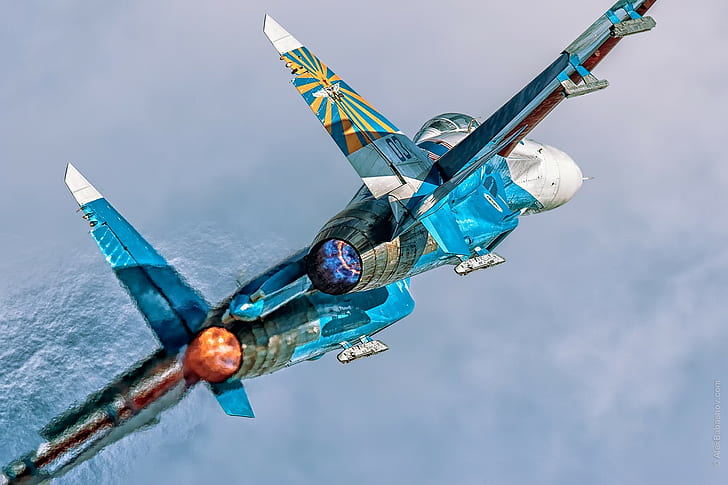 Sukhoi Su-27, militer, pesawat militer, afterburner, jet fighter, Wallpaper HD