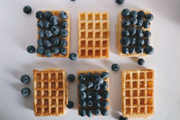 berries, blueberry, close up, delicious, food, fruits, healthy, indoors, waffles, HD wallpaper