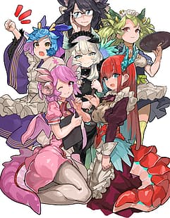 anime, anime kızlar, Ticaret Kart Oyunları, Yu-Gi-Oh!, hizmetçi, hizmetçi kıyafeti, göğüsler, büyük göğüsler, ikiz kuyruklular, uzun saç, kısa saç, omuz hizasında saç, kızıl saçlı, mavi saç, pembe saç, yeşil saç, siyah saç, Beyaz saç, House Dragonmaid, Laundry Dragonmaid, Nurse Dragonmaid, Parlour Dragonmaid, Kitchen Dragonmaid, Chamber Dragonmaid, Resim, dijital sanat, Fan sanat, HD masaüstü duvar kağıdı HD wallpaper