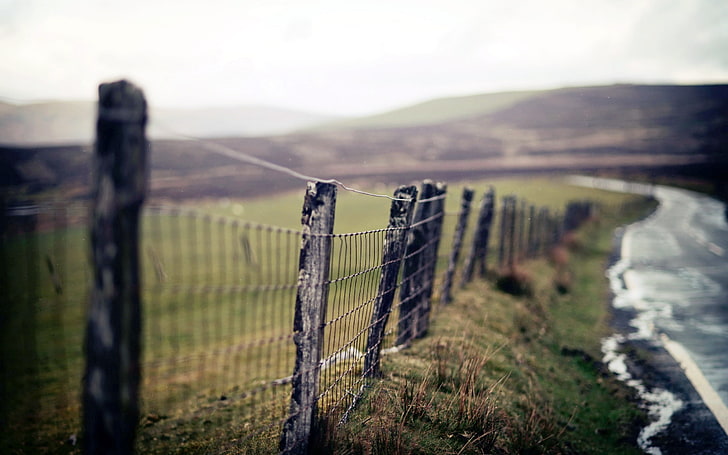 серый деревянный забор, пейзаж, дорога, забор, HD обои