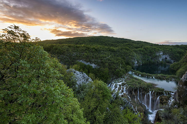 Parque Nacional dos Lagos Plitvice Cachoeira River Forest Wide, cachoeiras, floresta, lagos, nacional, parque, rio, cachoeira, ampla, HD papel de parede