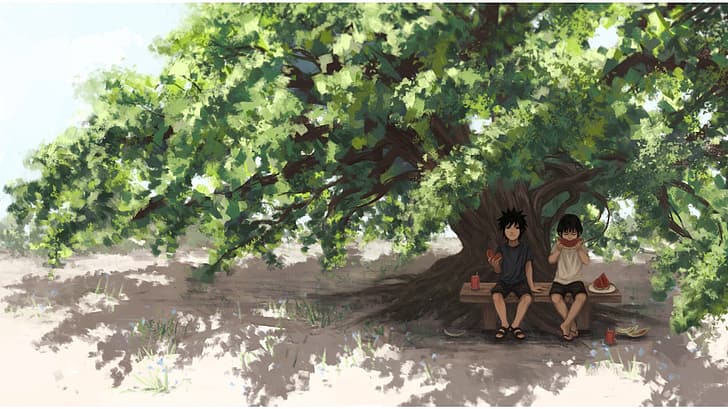 watermelon, Naruto, friends, art, tree, Hashirama Senju, Uchiha Powers, HD wallpaper