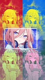 5-toubun no Hanayome, Nakano Miku, аниме момичета, waifu2x, телефон, колаж, HD тапет HD wallpaper