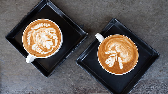 weiße Keramik-Teetassen mit schwarzen Untertassen, Kaffee, Essen, Tasse, HD-Hintergrundbild HD wallpaper