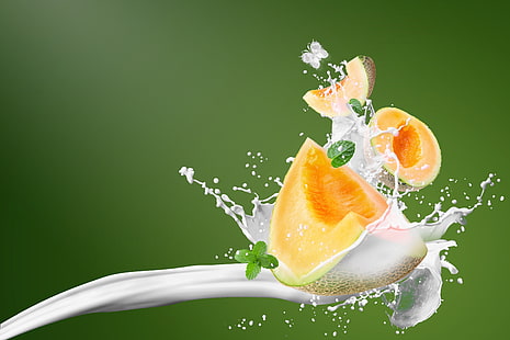  squirt, background, splash, milk, melon, HD wallpaper HD wallpaper