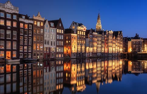su, yansıma, bina, ev, Amsterdam, kanal, Hollanda, De Wallen, HD masaüstü duvar kağıdı HD wallpaper