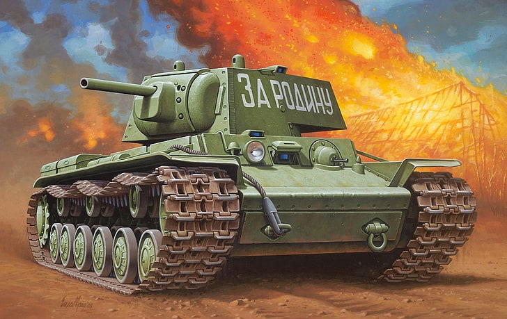 fondo de pantalla de tanque de batalla verde, figura, tanque, El segundo mundo, URSS, pesado, soviético, El ejército rojo, Enzo Maio, KV-1, Klim Voroshilov, Fondo de pantalla HD