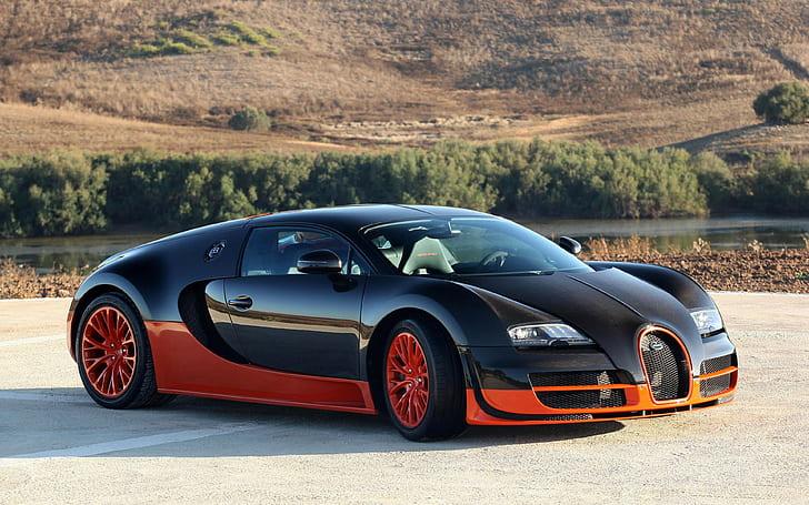 bugatti veyron orange, bugatti veyron backgrounds, bugatti veyron 16 4 supersport, HD wallpaper