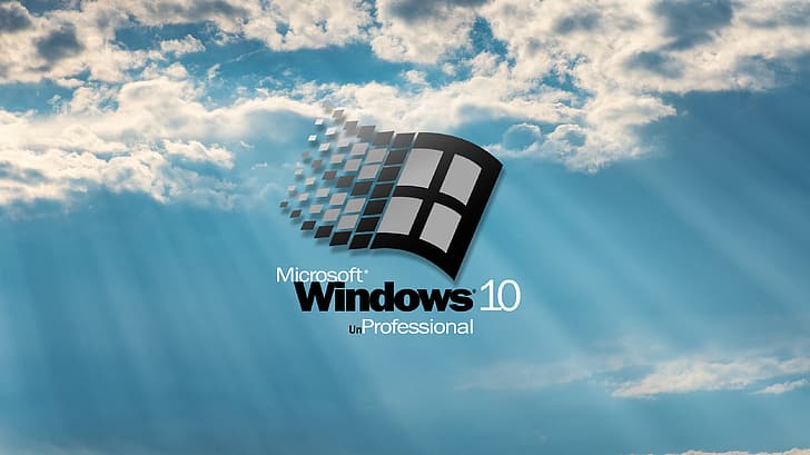 редактировать, Windows 10, Windows 95, логотип Windows, облака, HD обои