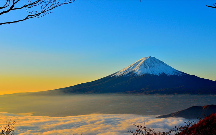 Планината Фуджи, Япония, планини, върхове, небе, HD тапет