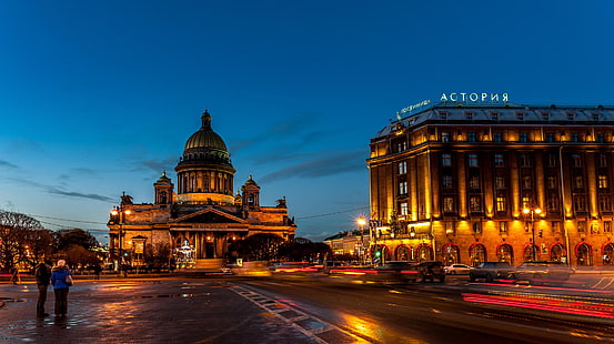 Actopha building, night, lights, street, Peter, Saint Petersburg, Russia, the hotel, SPb, St. Petersburg, Astoria, HD wallpaper HD wallpaper