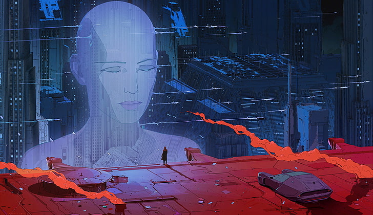 stad, framtid, fantasi, science fiction, maskin, man, sci-fi, film, digital konst, byggnader, film, konstverk, skyskrapor, fantasy konst, huvud, futuristisk, Blade Runner, hologram, Blade Runner 2049, HD tapet