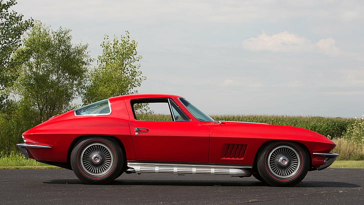 (c2), 1967, mobil, chevrolet, corvette, coupe, merah, Wallpaper HD
