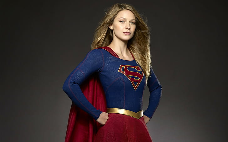 Melissa Benoist, Supergirl, costumes, hands on hips, long hair, HD wallpaper