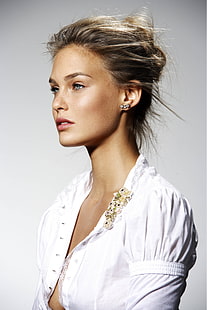biały damski top zapinany na guziki, Bar Refaeli, model, blond, damski, Tapety HD HD wallpaper