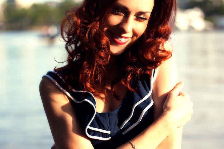 hair, laugh, mood, red, redhead, smile, woman, HD wallpaper