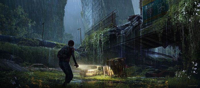 man som håller ficklampa 3D-tapeter, The Last of Us, konceptkonst, videospel, HD tapet HD wallpaper