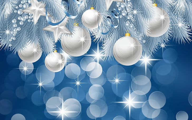 Natale, Capodanno, ornamenti natalizi, scintillii, arte vettoriale, Sfondo HD