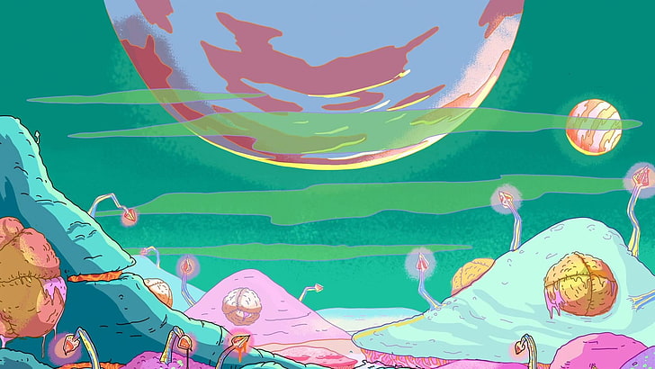 papel de parede roxo e rosa do planeta, Rick e Morty, HD papel de parede