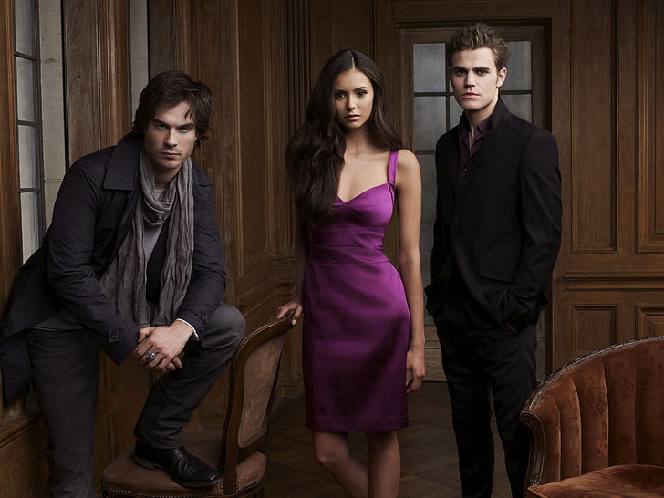 Vampire Diaries cast, photo, The series, Stefan, Elena, The Vampire Diaries, Damon, HD wallpaper