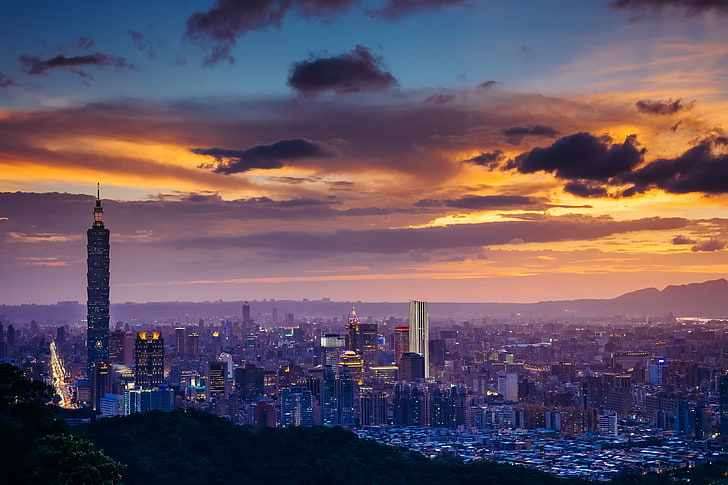 bâtiment, ville, Paysage urbain, nuage, Gratte-ciel, Taipei, Taïwan, Fond d'écran HD