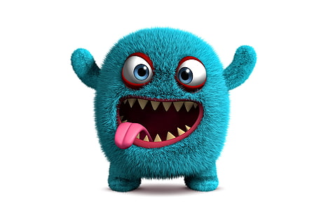 karakter kartun monster biru, monster, wajah, lucu, imut, mengembang, Wallpaper HD HD wallpaper