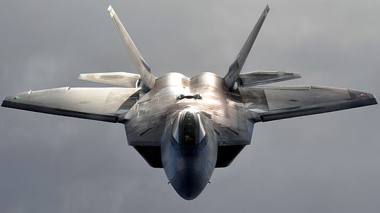 灰色の戦闘機、F-22ラプター、軍用機、車両、航空機、 HDデスクトップの壁紙 HD wallpaper