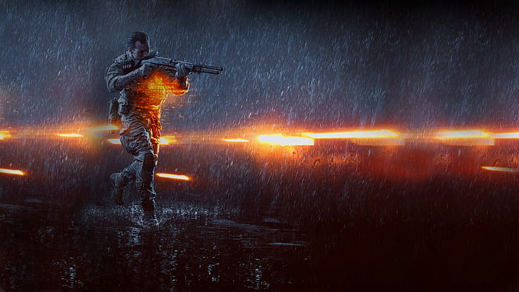 Battlefield 4, Games, shooting, gun, rain, night, battlefield, night, shooting, gun, rain, HD wallpaper