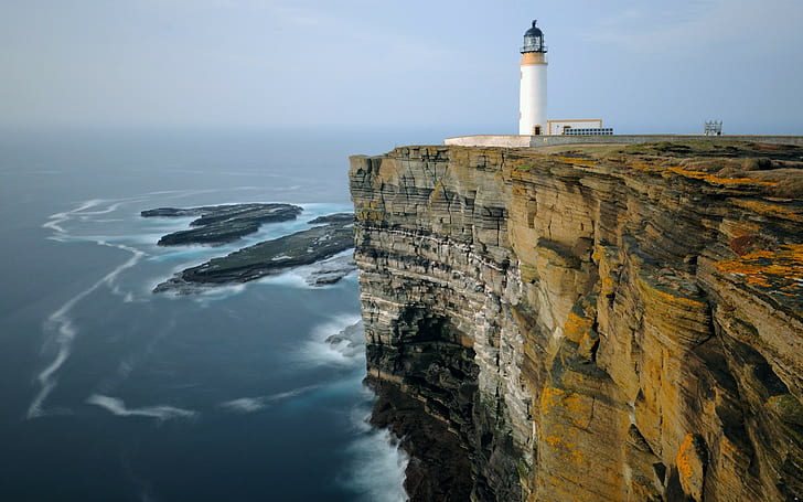 lighthouse, landscape, sea, cliff, HD wallpaper