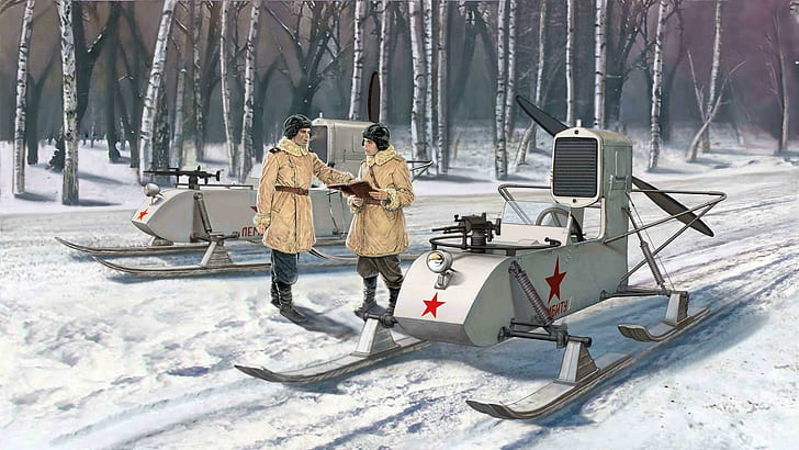 Radziecki skuter śnieżny, śnieg, radziecki, rysunek, 3d i abstrakcja, Tapety HD