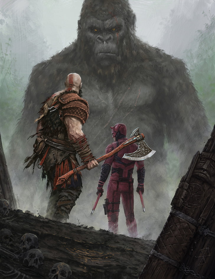 God of War (2018), Daredevil, Marvel Comics, King Kong, video games, Video Game Art, HD wallpaper