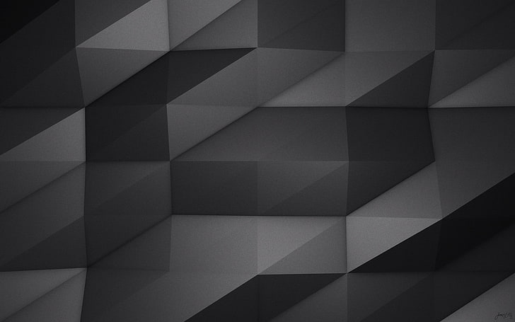 graue und schwarze digitale Tapete, niedrige Poly-, einfarbige, digitale Kunst, HD-Hintergrundbild