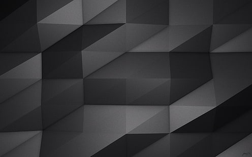 wallpaper digital abu-abu dan hitam, poli rendah, satu warna, seni digital, Wallpaper HD HD wallpaper
