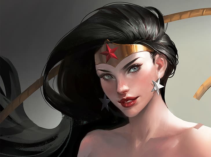 si rambut coklat, Wonder Woman, seni, rambut, Komik DC, Wajah, Diana, Wallpaper HD