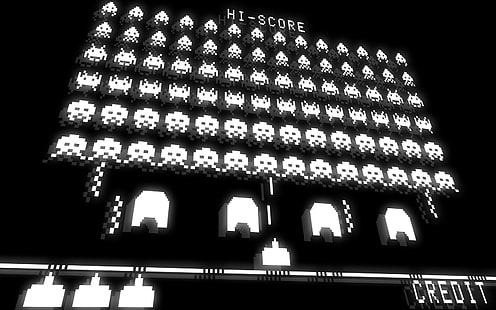 เกมอาร์เคดวิดีโอเกมเรียบง่าย Space Invaders เกมย้อนยุค, วอลล์เปเปอร์ HD HD wallpaper