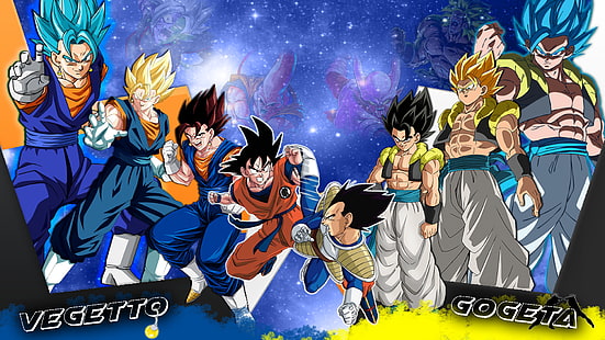  Son Goku, Vegeta, Gogeta, Vegetto, Super Saiyan, Super Saiyan Blue, Dragon Ball, Dragon Ball Z, Dragon Ball Super, HD wallpaper HD wallpaper