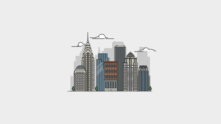 artwork, cityscape, skyline, New York City, USA, simple background, white background, HD wallpaper