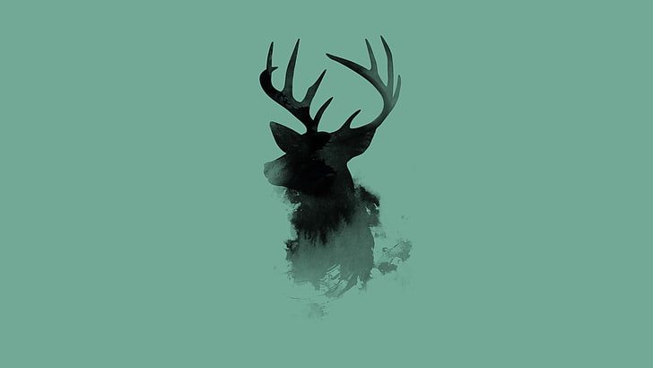 鹿、シンプルな背景、緑の背景、絵画、ミニマリズム、 HDデスクトップの壁紙