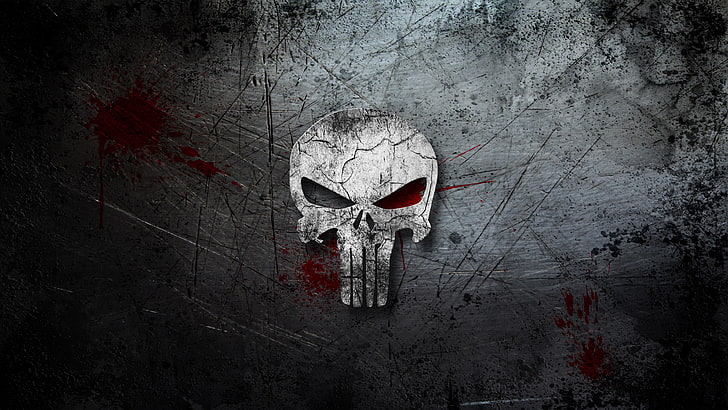 Punisher-logotypen, bakgrund, blod, skalle, repor, The Punisher, HD tapet