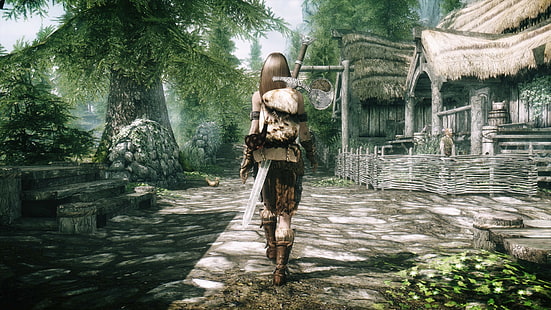 weibliche Trageschwert digitale Tapete, The Elder Scrolls V: Skyrim, HD-Hintergrundbild HD wallpaper