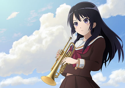  Anime, Sound! Euphonium, Purple Eyes, Reina Kousaka, Trumpet, HD wallpaper HD wallpaper