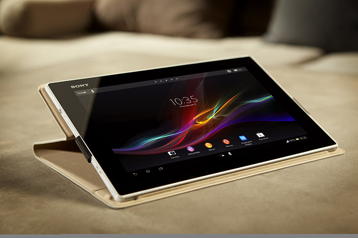 czarny tablet Sony z systemem Android, tablet, android, sony, stylowy, stojak, tablet Xperia z, Tapety HD